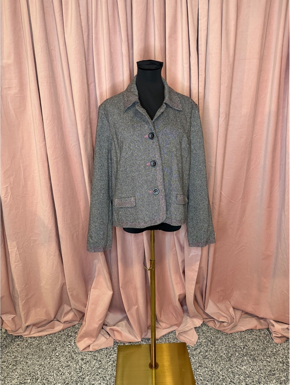 GAP Women's XL Tweed Button-Up Jacket with Pink Lining